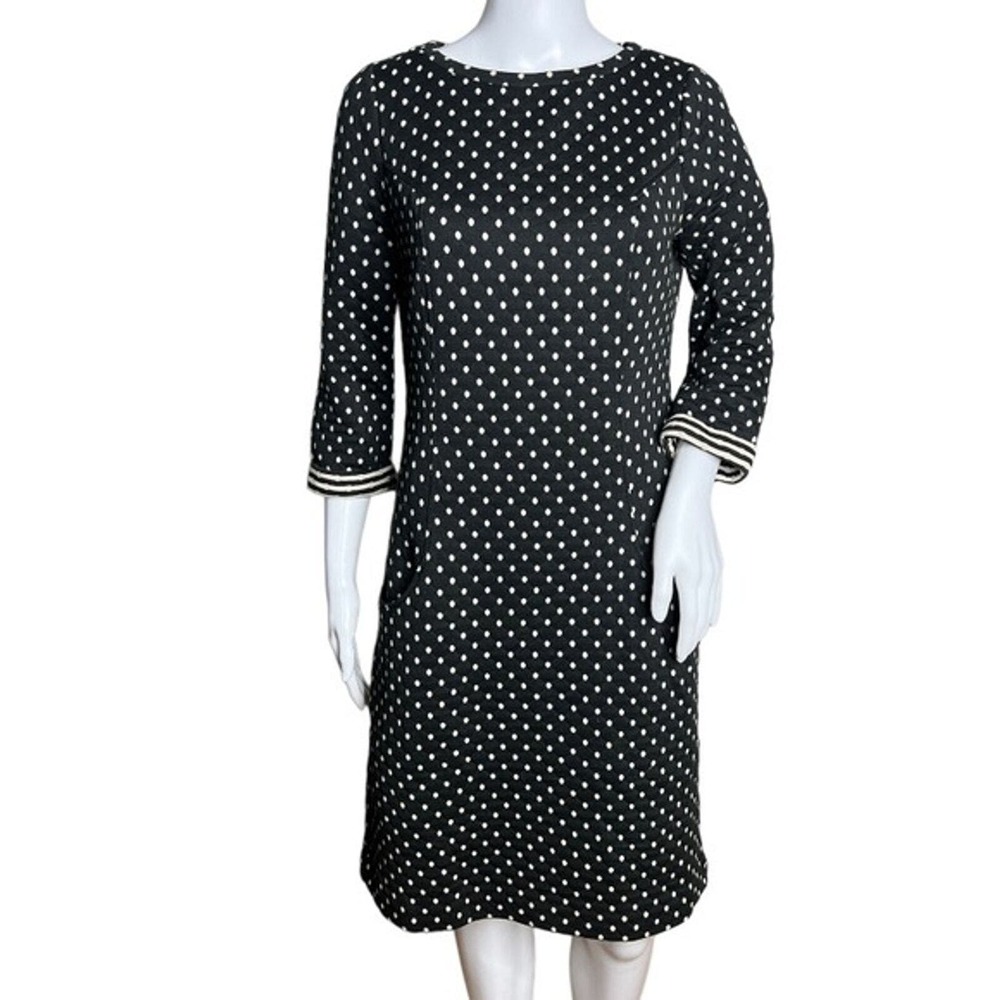 Boden Dress Womens 6L Navy Blue White Polka Dot Sheath Quilted Novelty Bohemian